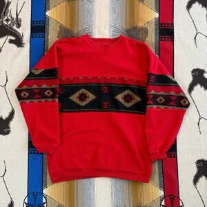 Vintage 90s Men’s Bugle Boy Aztec Pattern Fleece Crewneck Sweatshirt Size Large